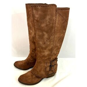 Not Rated Yuriko Button Concealed Heel Tan‎ Knee-High Western Boots Women's 7.5
